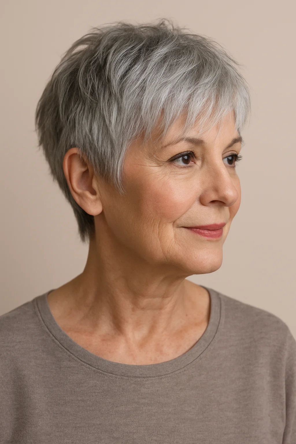 Silver Shaggy Bixie hairstyle for women over 60