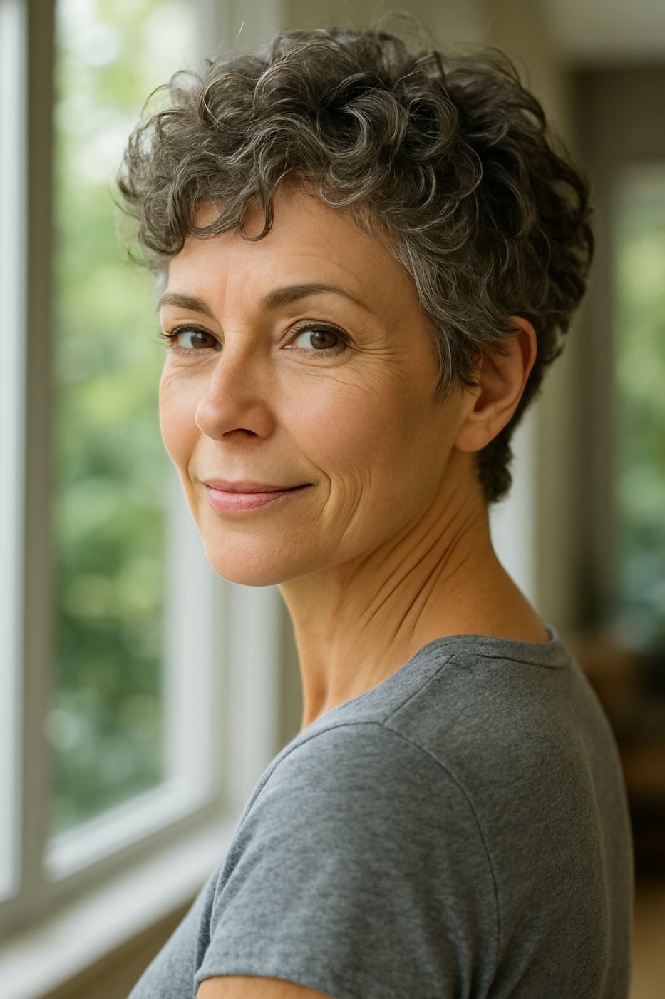 Curly Pixie hairstyle for women over 50