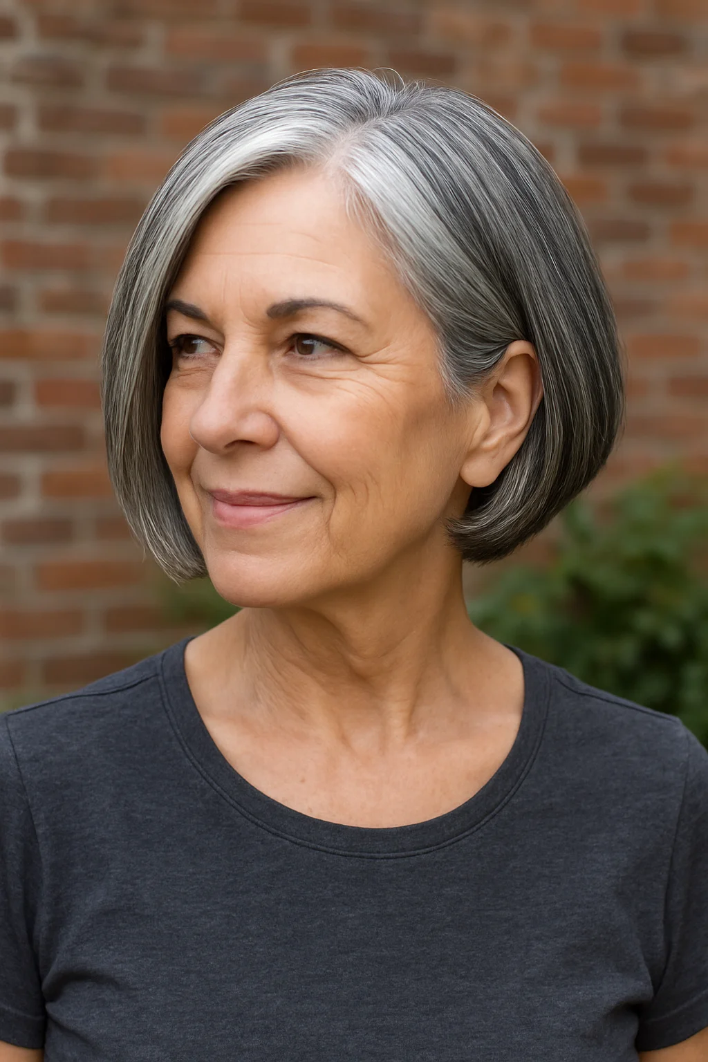 Salt-and-Pepper Cropped Bob with Glossy Graduation hairstyle for women over 60