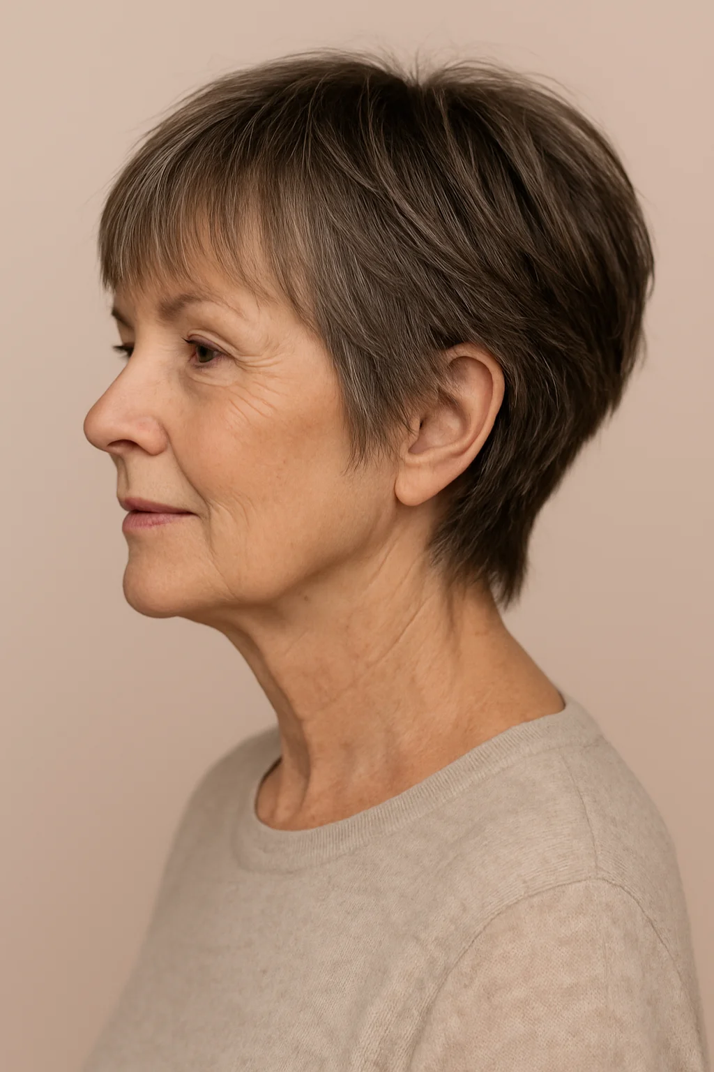 Short Shag with Micro Curtain Bangs hairstyle for women over 60