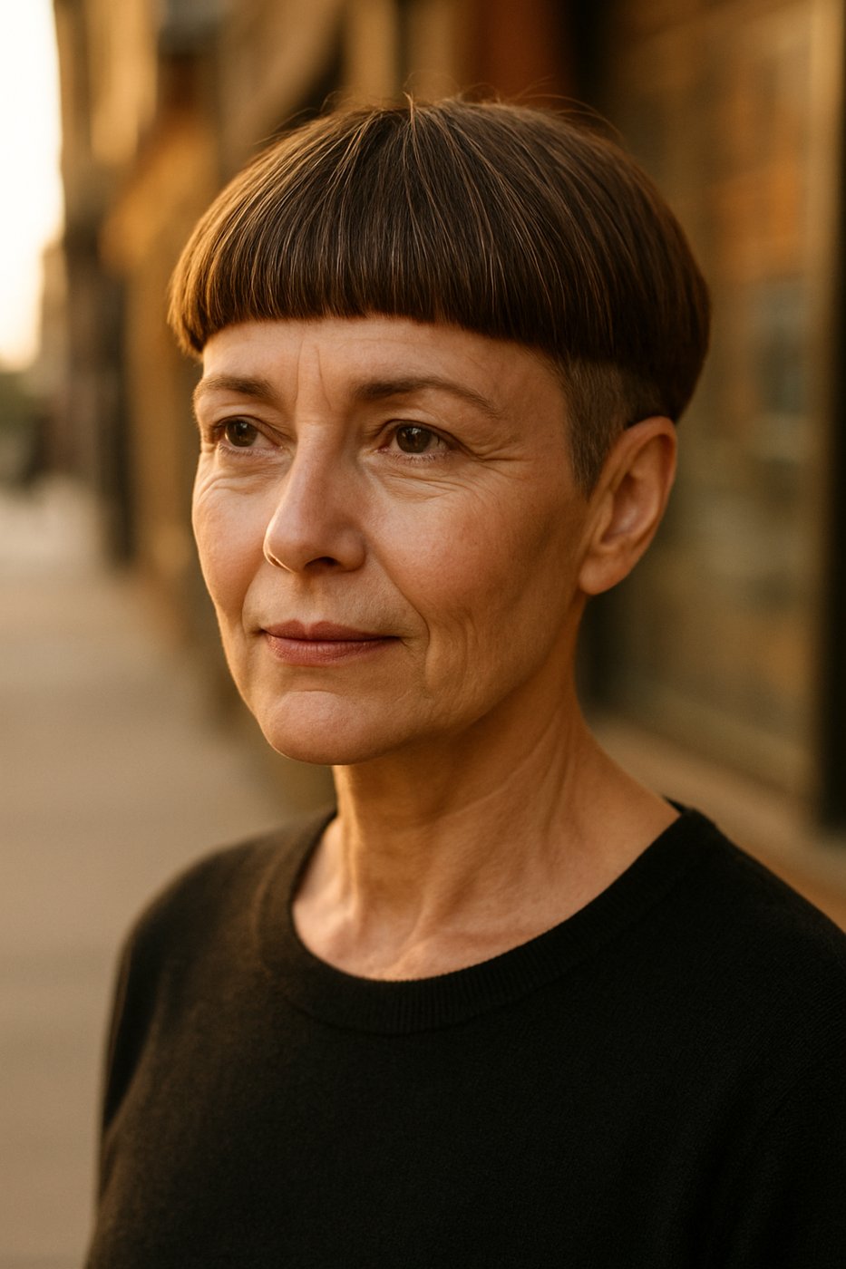 Modern Bowl Cut hairstyle for women over 50